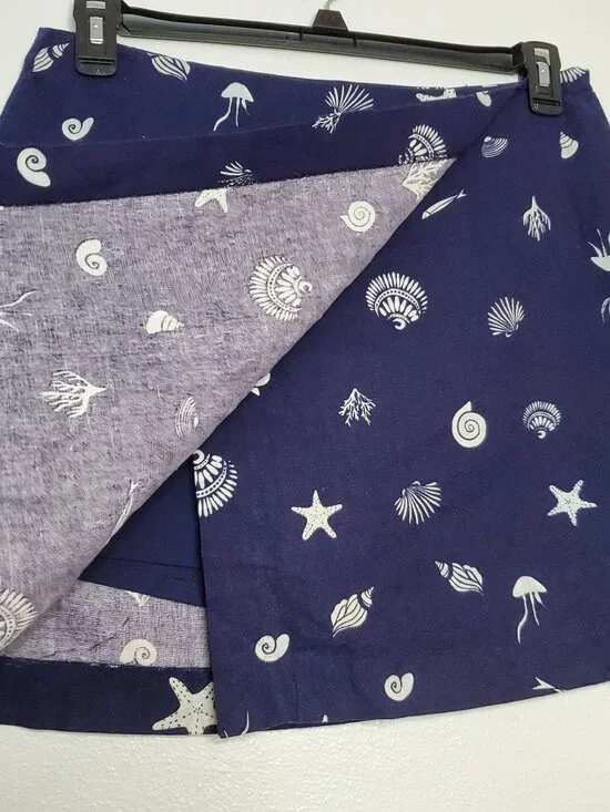 A New Day Navy Blue Skort With White Seashell Print Size 10 Side Zipper Closure - Picture 6 of 10